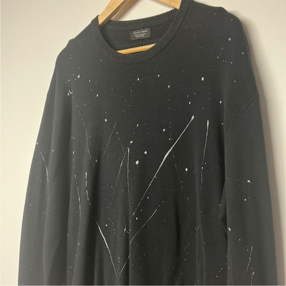 Zara Man Splash Painted Heavy Knit Crew Sweater - Picture 2 of 6